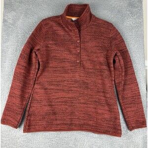 Orvis Womens M Red Heathered Snap Neck Pullover Sweater Fleece Lined Outdoor